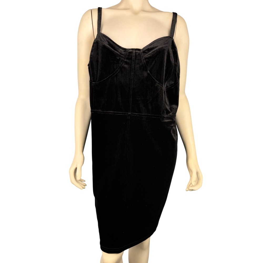 Haute Fox Plus Size 3X Black Velvet Bodycon‎ Midi Dress Bustier Goth Glam Witchy